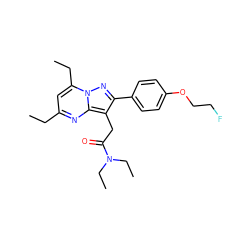 CCc1cc(CC)n2nc(-c3ccc(OCCF)cc3)c(CC(=O)N(CC)CC)c2n1 ZINC000095586279