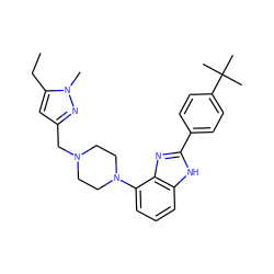 CCc1cc(CN2CCN(c3cccc4[nH]c(-c5ccc(C(C)(C)C)cc5)nc34)CC2)nn1C ZINC000040430023