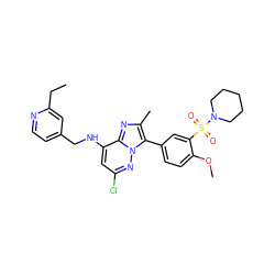 CCc1cc(CNc2cc(Cl)nn3c(-c4ccc(OC)c(S(=O)(=O)N5CCCCC5)c4)c(C)nc23)ccn1 ZINC001772610341