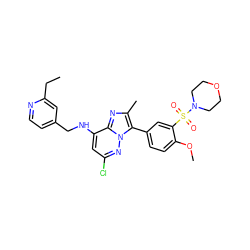 CCc1cc(CNc2cc(Cl)nn3c(-c4ccc(OC)c(S(=O)(=O)N5CCOCC5)c4)c(C)nc23)ccn1 ZINC001772581399