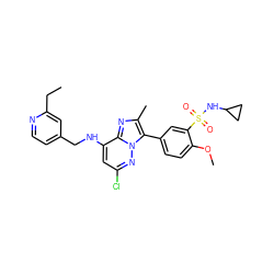 CCc1cc(CNc2cc(Cl)nn3c(-c4ccc(OC)c(S(=O)(=O)NC5CC5)c4)c(C)nc23)ccn1 ZINC001772608368