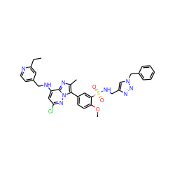 CCc1cc(CNc2cc(Cl)nn3c(-c4ccc(OC)c(S(=O)(=O)NCc5cn(Cc6ccccc6)nn5)c4)c(C)nc23)ccn1 ZINC001772648216