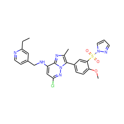 CCc1cc(CNc2cc(Cl)nn3c(-c4ccc(OC)c(S(=O)(=O)n5cccn5)c4)c(C)nc23)ccn1 ZINC001772574679