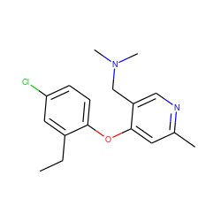 CCc1cc(Cl)ccc1Oc1cc(C)ncc1CN(C)C ZINC000029046355