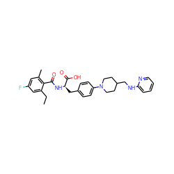 CCc1cc(F)cc(C)c1C(=O)N[C@H](Cc1ccc(N2CCC(CNc3ccccn3)CC2)cc1)C(=O)O ZINC000043171707