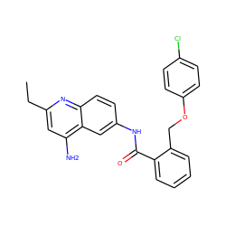 CCc1cc(N)c2cc(NC(=O)c3ccccc3COc3ccc(Cl)cc3)ccc2n1 ZINC000013835531