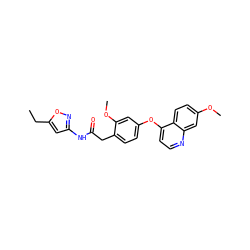 CCc1cc(NC(=O)Cc2ccc(Oc3ccnc4cc(OC)ccc34)cc2OC)no1 ZINC000084618664