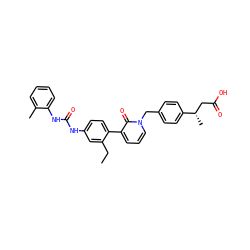 CCc1cc(NC(=O)Nc2ccccc2C)ccc1-c1cccn(Cc2ccc([C@@H](C)CC(=O)O)cc2)c1=O ZINC000040753501