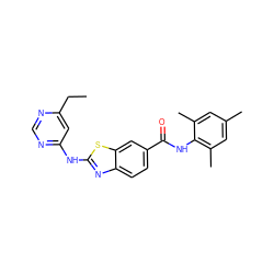 CCc1cc(Nc2nc3ccc(C(=O)Nc4c(C)cc(C)cc4C)cc3s2)ncn1 ZINC000013536610