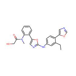 CCc1cc(Nc2ncc(-c3ccccc3N(C)C(=O)CO)o2)ccc1-c1cnco1 ZINC000013490403