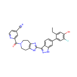 CCc1cc(O)c(F)cc1-c1ccc2c(-c3nc4c([nH]3)CCN(C(=O)c3cc(C#N)ccn3)CC4)n[nH]c2c1 ZINC000146168534