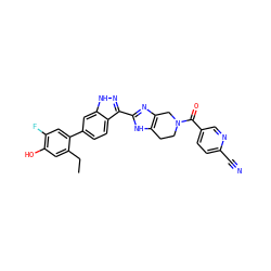 CCc1cc(O)c(F)cc1-c1ccc2c(-c3nc4c([nH]3)CCN(C(=O)c3ccc(C#N)nc3)C4)n[nH]c2c1 ZINC000146276881