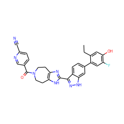 CCc1cc(O)c(F)cc1-c1ccc2c(-c3nc4c([nH]3)CCN(C(=O)c3ccc(C#N)nc3)CC4)n[nH]c2c1 ZINC000146137233