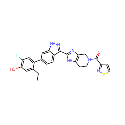 CCc1cc(O)c(F)cc1-c1ccc2c(-c3nc4c([nH]3)CCN(C(=O)c3ccsn3)C4)n[nH]c2c1 ZINC000146137450