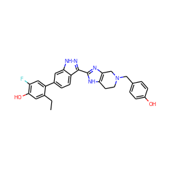 CCc1cc(O)c(F)cc1-c1ccc2c(-c3nc4c([nH]3)CCN(Cc3ccc(O)cc3)C4)n[nH]c2c1 ZINC000146077140