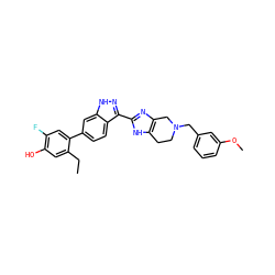 CCc1cc(O)c(F)cc1-c1ccc2c(-c3nc4c([nH]3)CCN(Cc3cccc(OC)c3)C4)n[nH]c2c1 ZINC000146093940