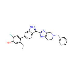 CCc1cc(O)c(F)cc1-c1ccc2c(-c3nc4c([nH]3)CCN(Cc3ccccc3)C4)n[nH]c2c1 ZINC001772646215