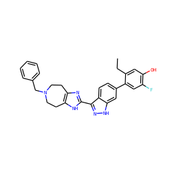 CCc1cc(O)c(F)cc1-c1ccc2c(-c3nc4c([nH]3)CCN(Cc3ccccc3)CC4)n[nH]c2c1 ZINC000146140551