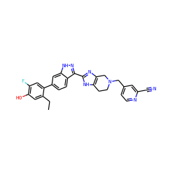 CCc1cc(O)c(F)cc1-c1ccc2c(-c3nc4c([nH]3)CCN(Cc3ccnc(C#N)c3)C4)n[nH]c2c1 ZINC000146125360