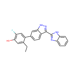 CCc1cc(O)c(F)cc1-c1ccc2c(-c3nc4ccccc4[nH]3)n[nH]c2c1 ZINC001772641691