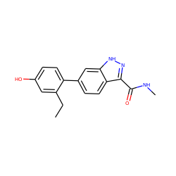 CCc1cc(O)ccc1-c1ccc2c(C(=O)NC)n[nH]c2c1 ZINC001772630635