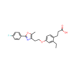 CCc1cc(OCCc2nc(-c3ccc(F)cc3)oc2C)ccc1CCC(=O)O ZINC000199138018