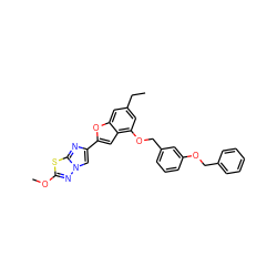 CCc1cc(OCc2cccc(OCc3ccccc3)c2)c2cc(-c3cn4nc(OC)sc4n3)oc2c1 ZINC000205933116