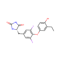 CCc1cc(Oc2c(I)cc(C[C@@H]3NC(=O)NC3=O)cc2I)ccc1O ZINC000029123871