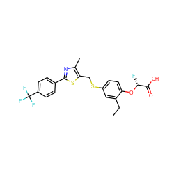 CCc1cc(SCc2sc(-c3ccc(C(F)(F)F)cc3)nc2C)ccc1O[C@H](F)C(=O)O ZINC000073199659