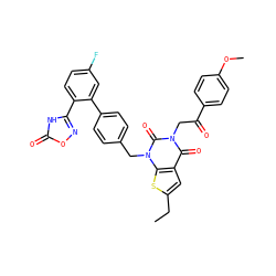 CCc1cc2c(=O)n(CC(=O)c3ccc(OC)cc3)c(=O)n(Cc3ccc(-c4cc(F)ccc4-c4noc(=O)[nH]4)cc3)c2s1 ZINC000096169997