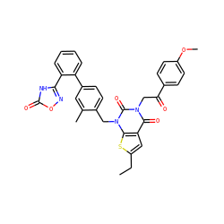 CCc1cc2c(=O)n(CC(=O)c3ccc(OC)cc3)c(=O)n(Cc3ccc(-c4ccccc4-c4noc(=O)[nH]4)cc3C)c2s1 ZINC000096169967
