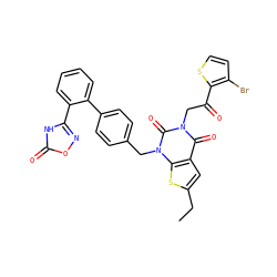 CCc1cc2c(=O)n(CC(=O)c3sccc3Br)c(=O)n(Cc3ccc(-c4ccccc4-c4noc(=O)[nH]4)cc3)c2s1 ZINC000096170005