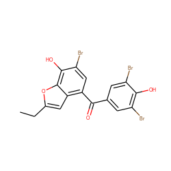 CCc1cc2c(C(=O)c3cc(Br)c(O)c(Br)c3)cc(Br)c(O)c2o1 ZINC000071329100