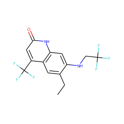 CCc1cc2c(C(F)(F)F)cc(=O)[nH]c2cc1NCC(F)(F)F ZINC000014968369