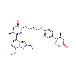 CCc1cc2c(C3=NN(CCCCOc4ccc(C5=NNC(=O)C[C@@H]5C)cc4)C(=O)C[C@@H]3C)ccc(OC)n2n1 ZINC000043194317