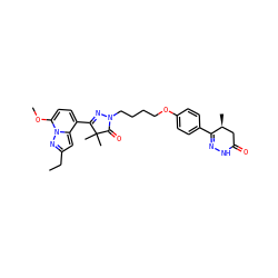 CCc1cc2c(C3=NN(CCCCOc4ccc(C5=NNC(=O)C[C@@H]5C)cc4)C(=O)C3(C)C)ccc(OC)n2n1 ZINC000095590145