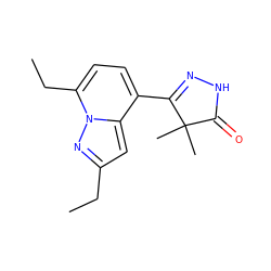 CCc1cc2c(C3=NNC(=O)C3(C)C)ccc(CC)n2n1 ZINC000043152814