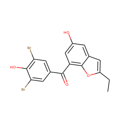 CCc1cc2cc(O)cc(C(=O)c3cc(Br)c(O)c(Br)c3)c2o1 ZINC000071329126