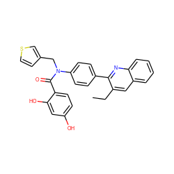 CCc1cc2ccccc2nc1-c1ccc(N(Cc2ccsc2)C(=O)c2ccc(O)cc2O)cc1 ZINC000653676859