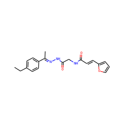 CCc1ccc(/C(C)=N/NC(=O)CNC(=O)/C=C/c2ccco2)cc1 ZINC000004587416