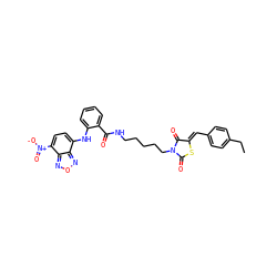 CCc1ccc(/C=C2\SC(=O)N(CCCCCNC(=O)c3ccccc3Nc3ccc([N+](=O)[O-])c4nonc34)C2=O)cc1 ZINC001772618679