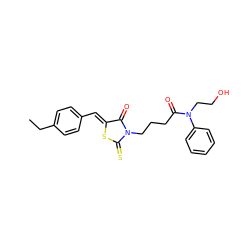 CCc1ccc(/C=C2\SC(=S)N(CCCC(=O)N(CCO)c3ccccc3)C2=O)cc1 ZINC000008764039