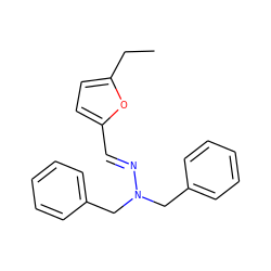 CCc1ccc(/C=N/N(Cc2ccccc2)Cc2ccccc2)o1 ZINC000002007957