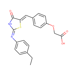 CCc1ccc(/N=C2/NC(=O)/C(=C/c3ccc(OCC(=O)O)cc3)S2)cc1 ZINC000004976254