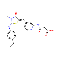 CCc1ccc(/N=C2\S/C(=C\c3ccnc(NC(=O)CC(=O)O)c3)C(=O)N2C)cc1 ZINC001772645269