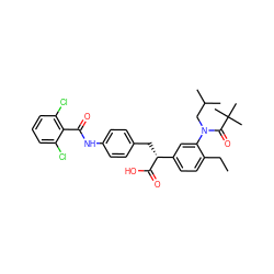 CCc1ccc([C@@H](Cc2ccc(NC(=O)c3c(Cl)cccc3Cl)cc2)C(=O)O)cc1N(CC(C)C)C(=O)C(C)(C)C ZINC000028335056