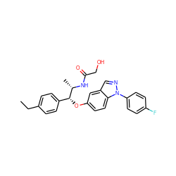 CCc1ccc([C@@H](Oc2ccc3c(cnn3-c3ccc(F)cc3)c2)[C@H](C)NC(=O)CO)cc1 ZINC000114683350