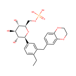 CCc1ccc([C@@H]2O[C@H](COP(=O)(O)O)[C@@H](O)[C@H](O)[C@H]2O)cc1Cc1ccc2c(c1)OCCO2 ZINC000205393668