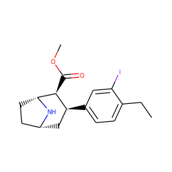 CCc1ccc([C@H]2C[C@@H]3CC[C@@H](N3)[C@H]2C(=O)OC)cc1I ZINC000003960890