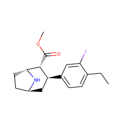 CCc1ccc([C@H]2C[C@H]3CC[C@@H](N3)[C@@H]2C(=O)OC)cc1I ZINC000100949938